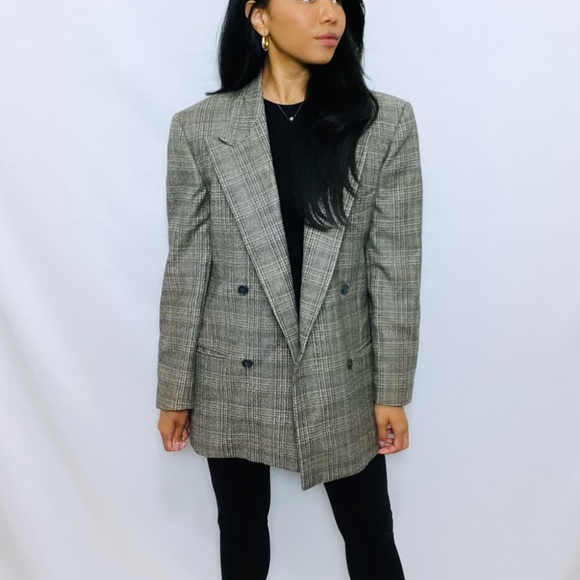 Giorgio Armani | Brown Checkered Oversized Double Breast Dad Blazer - Picture 13 of 13